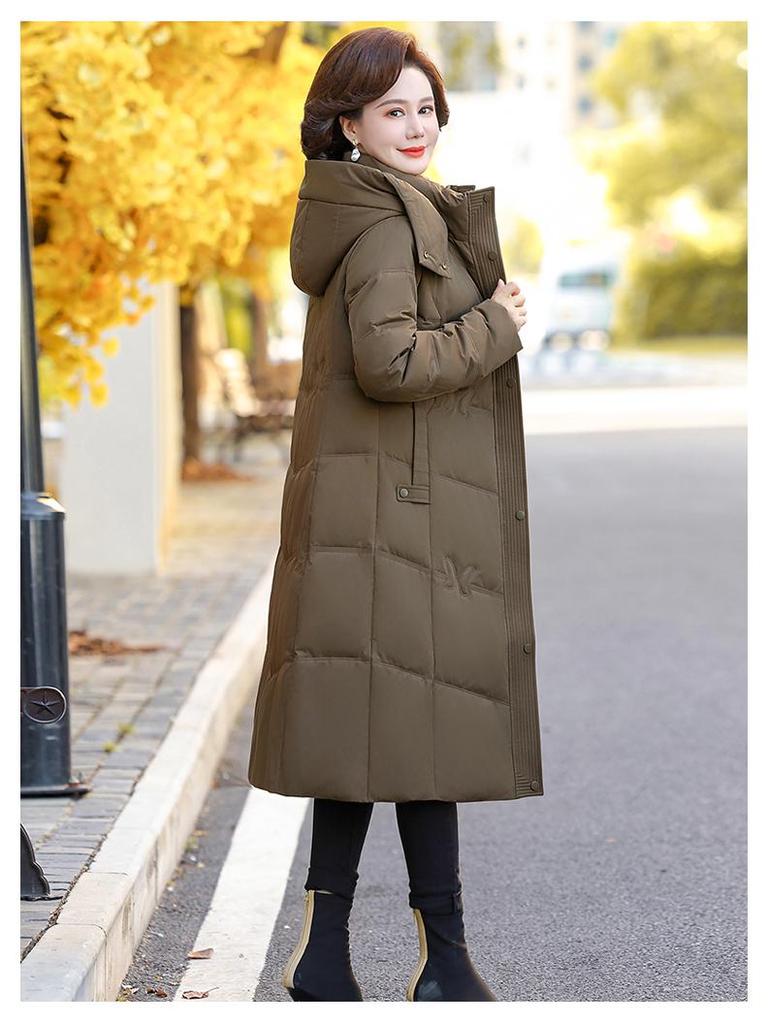 Брендовая женская длинная куртка из натурального гусиного пуха - Супертолстое зимнее пальто для женщин среднего и пожилого возраста.
