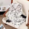 Spring/summer Simulated Women Pajamas Classic Elegant Flowers Print Housewear Long Sleeve Pant Two Piece Set Sleepwear