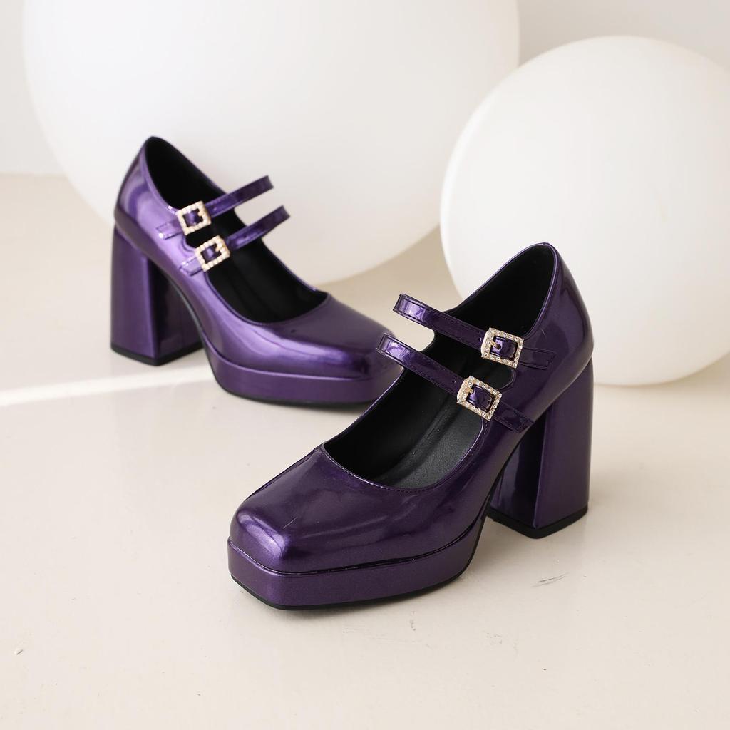 8.Women's High Heel Single Shoes Solid Color Simple Waterproof Platform Thick Heel Shallow Mouth Large Size Single Shoes Four Seasons Shoes