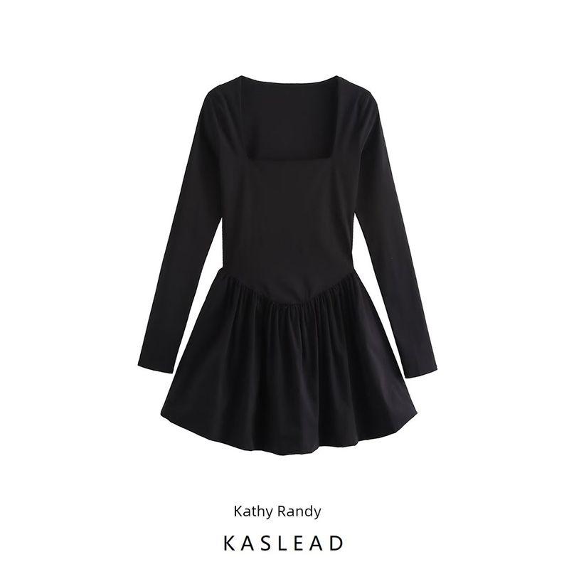 Kaslead New Arrival Women's Clothing Fashion Style Fashion Square Collar Long Sleeve Minimalist Short Dress 1131996
