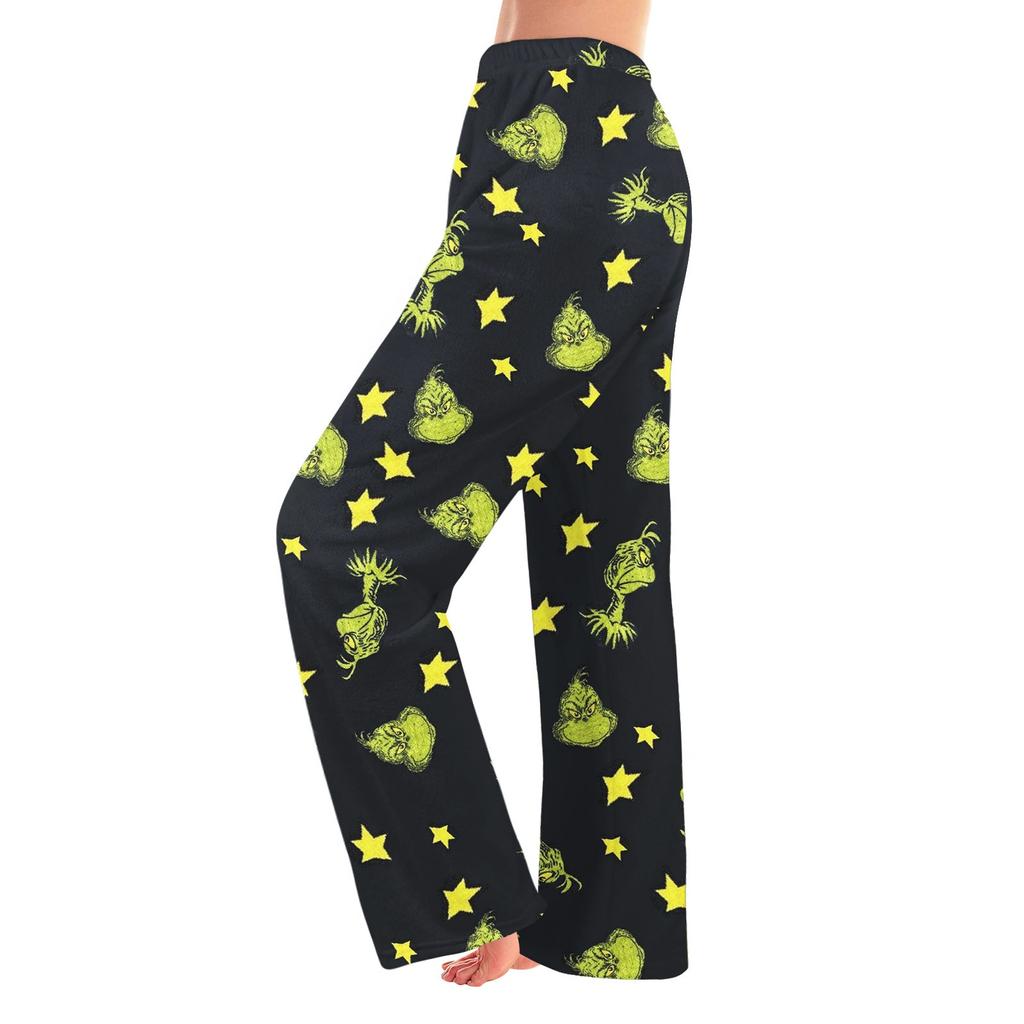 Детские зимние брюки, длинные брюки, фланелевые брюки с рождественским принтом