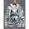 Men's Wolf Printed Casual Pocket Animal Pattern Hoodie