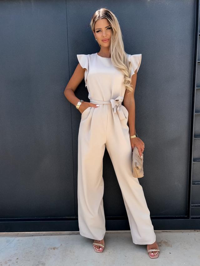 2023 Summer European & American Women's Casual Ruffle Tie Jumpsuit