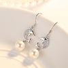 Ladies Elegant Zircon Dolphin Pearl Eardrop Earrings