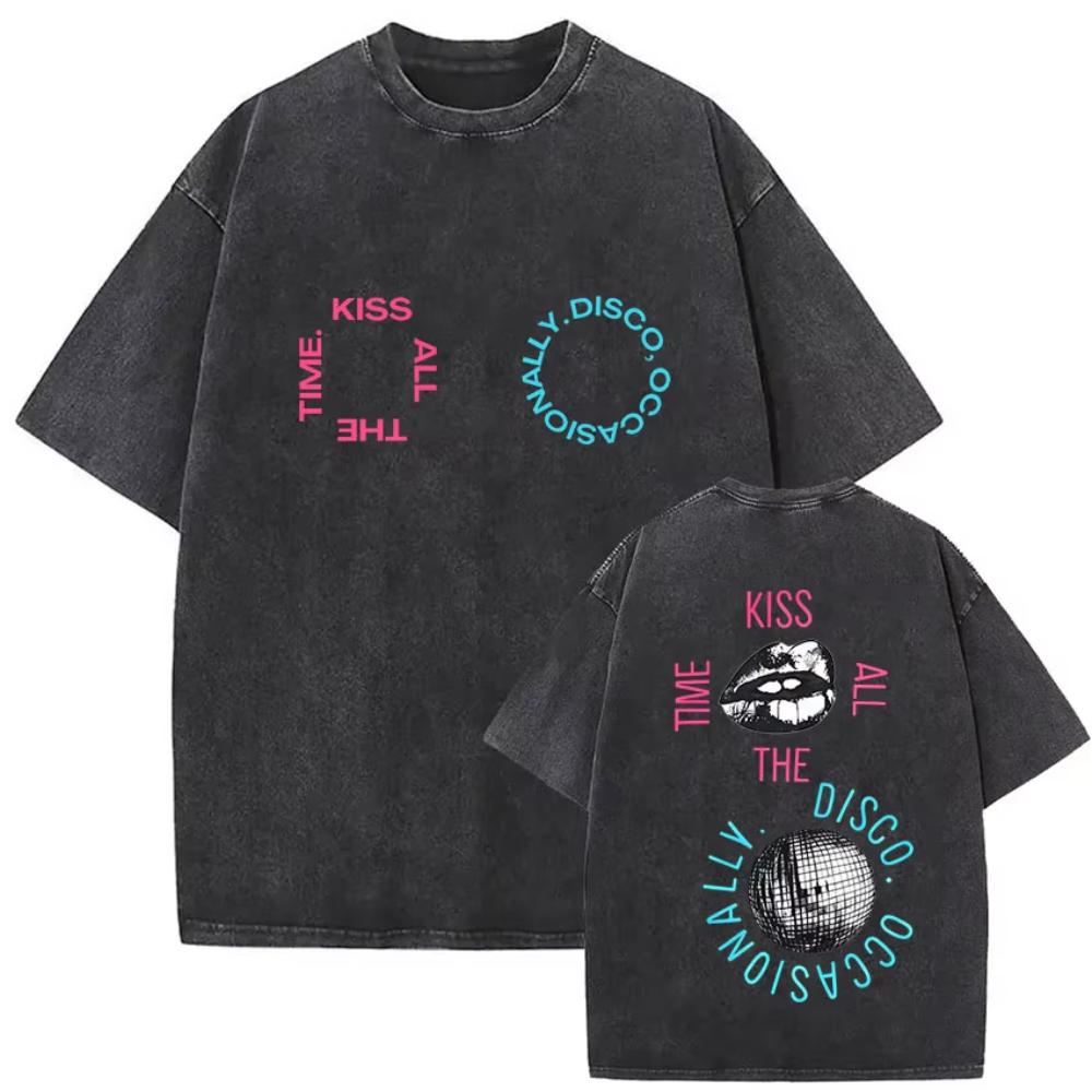Kiss All The Time Disco Occasionally Album Vintage Washed Tshirts Men Women Clothing Fashion Hip Hop Short Sleeves T Shirt
