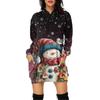 Women's Christmas Print Long-Sleeved Hooded Pocket Pullover Dress