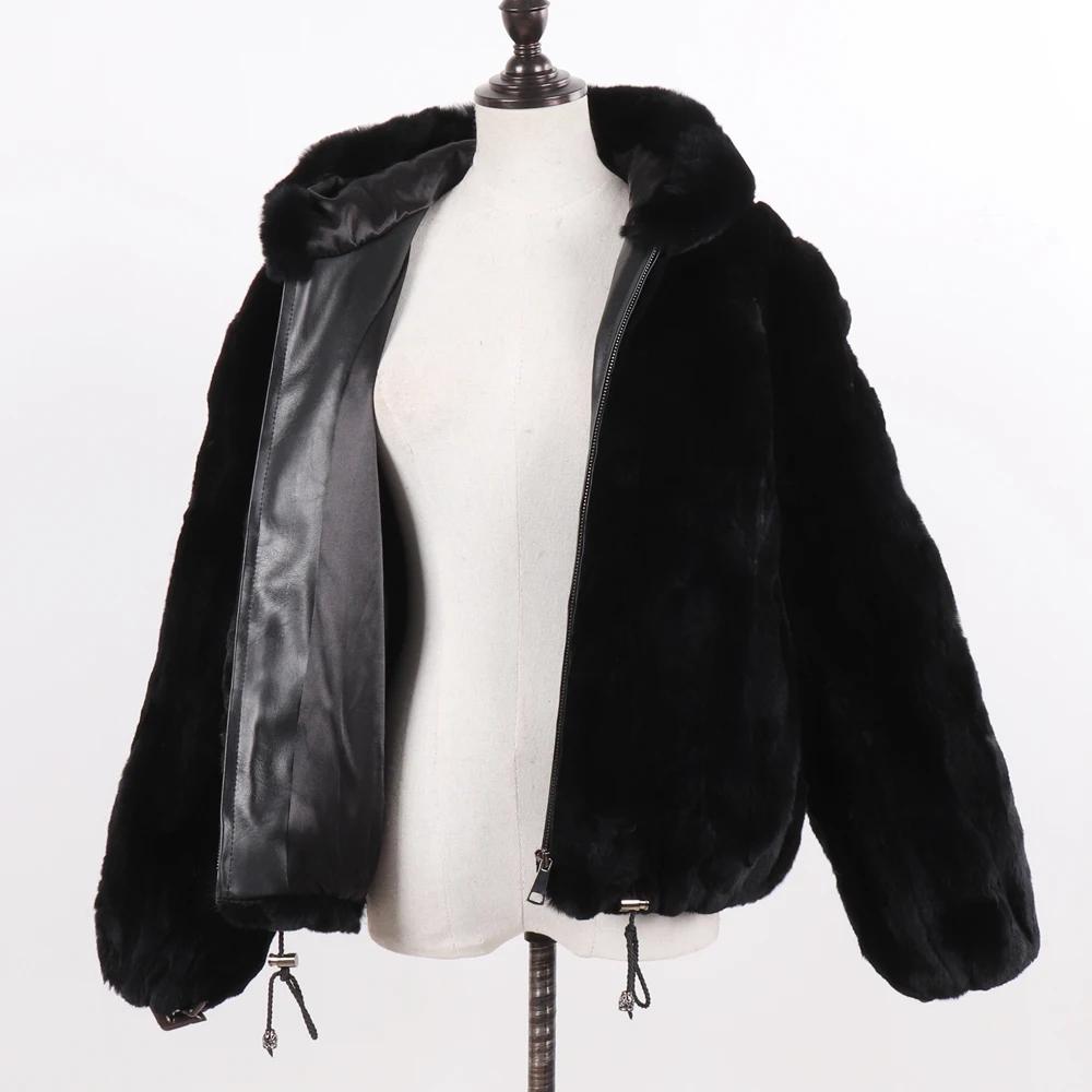 Новые женские 100% натуральные пальто с капюшоном из меха кролика Рекс, зимние русские женские теплые куртки из натурального меха кролика Рекс, горячее пальто из натурального меха