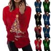 Женская мода с длинным рукавом, свитер, повседневная футболка, рождественский принт, свободный топ