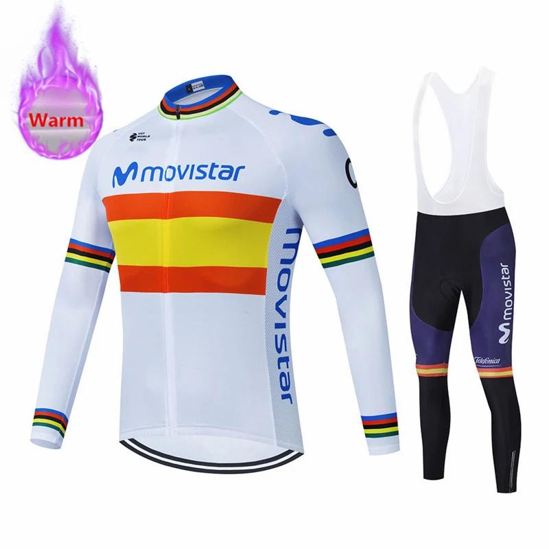 Movistar Racing Thermal Fleece Cycling Jersey Set Bicycle Bib Shorts Bike Clothing Ropa Maillot Ciclismo Hombre Bicicleta Kit