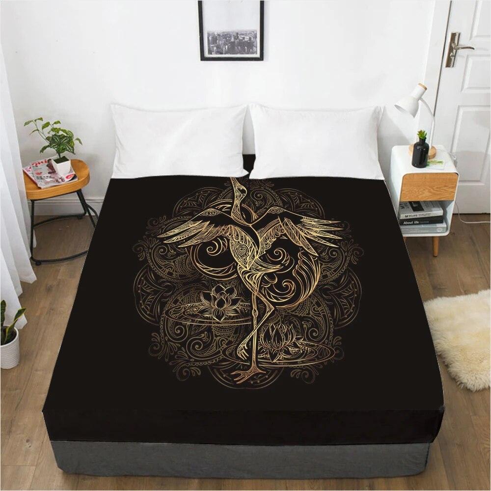 Простыни наматрасник с резинкой Простыня Простыня Белье 90x200 160x200 150x200 Размер 3D-печать Черный Золотой