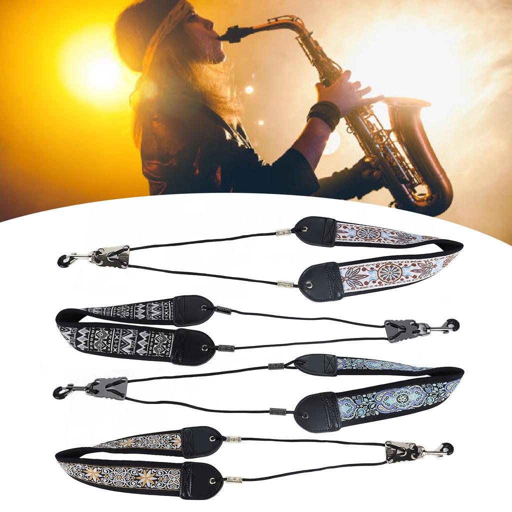 Ремень для шейного ремня с вышивкой для альт-тенор-саксофона, регулируемые аксессуары для инструментов с металлическим крючком