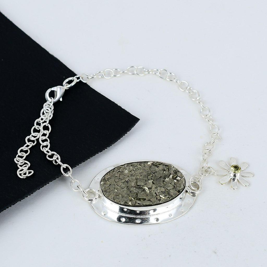 Браслет из натурального пирита и друзы из серебра 925 пробы, браслет из цитрина для жены, браслет унисекс, подарок на День благодарения