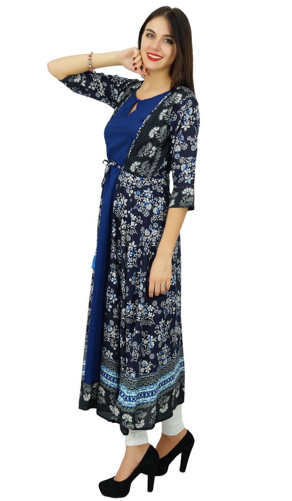 Bimba Womens 2 Piece Designer Flaired Kurta Printed Rayon Kurti Dress
