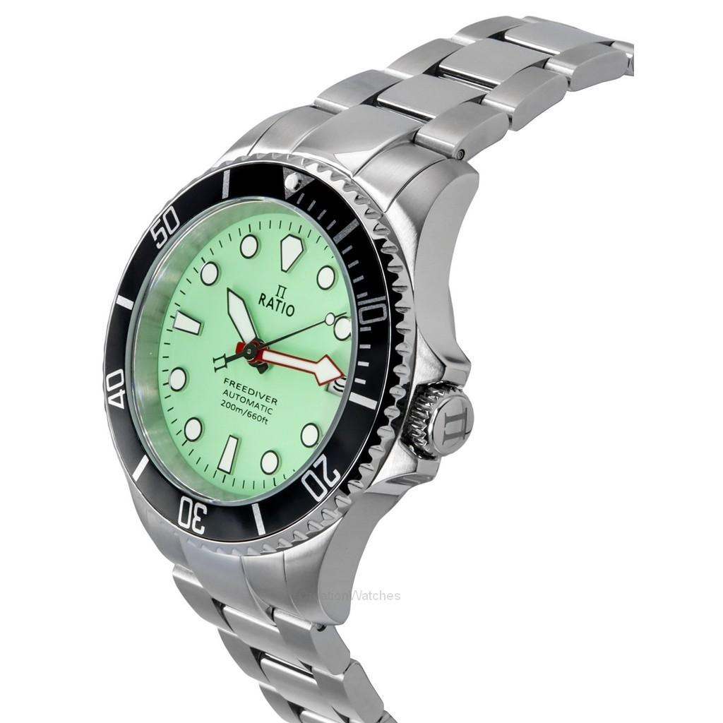 RATIO FreeDiver Автоматические мужские часы из нержавеющей стали с сапфировым стеклом и зеленым циферблатом RTF049 200M