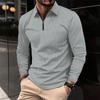 New European and American Men's Collar Fashion Solid Color Waffle Long Sleeved Men's T-shirt POLO