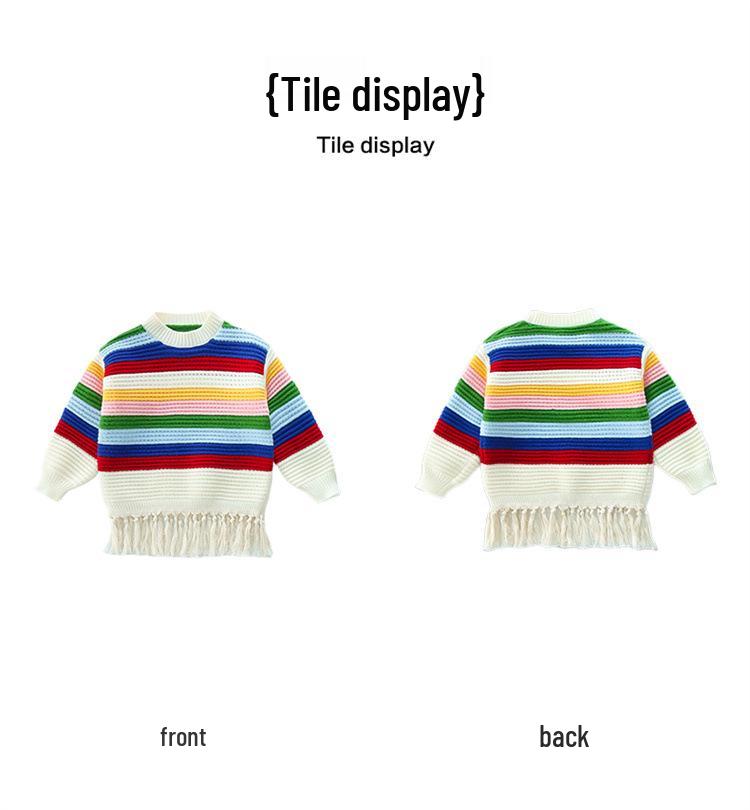 2025 Girls' Rainbow Tassel Thickened Knit Sweater - Autumn/Winter Fashionable Pullover