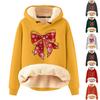 Women's Fashion Hooded Christmas Bowknot Printed Plush Warm Loose Pullover Sweatshirt