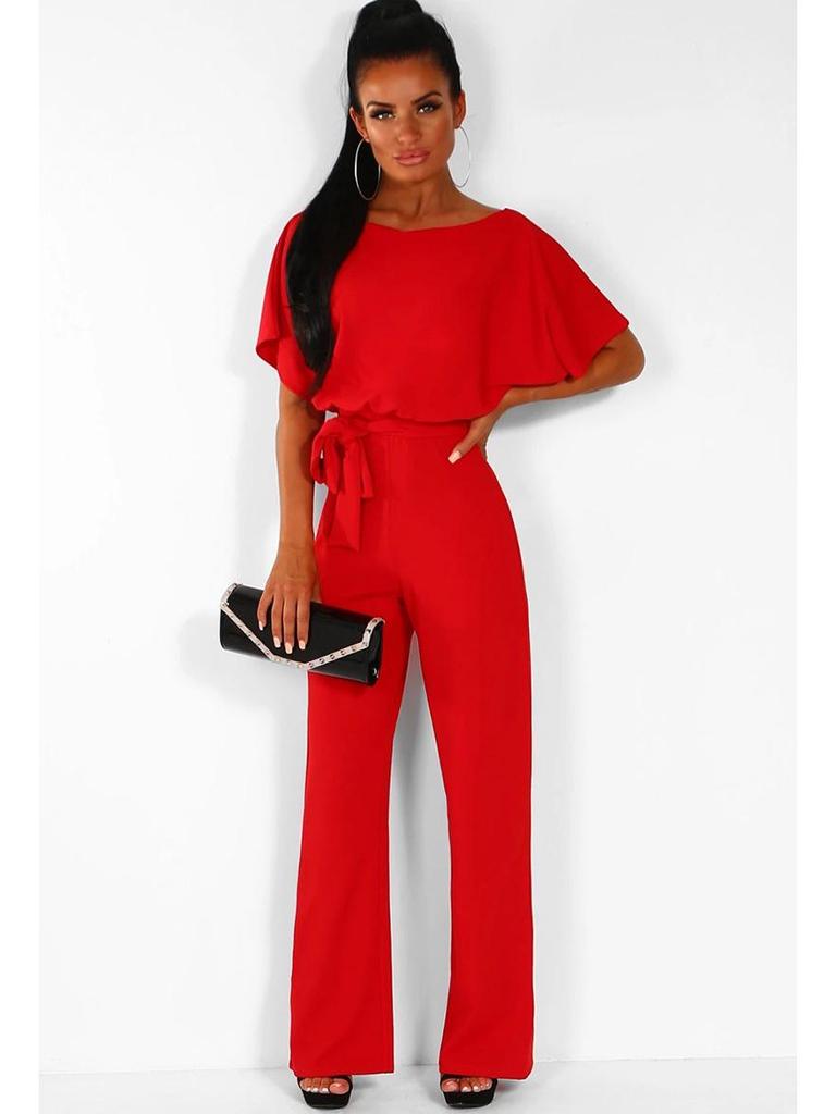 Women's Summer Button-Tie Short Sleeve Jumpsuit - European and American Style