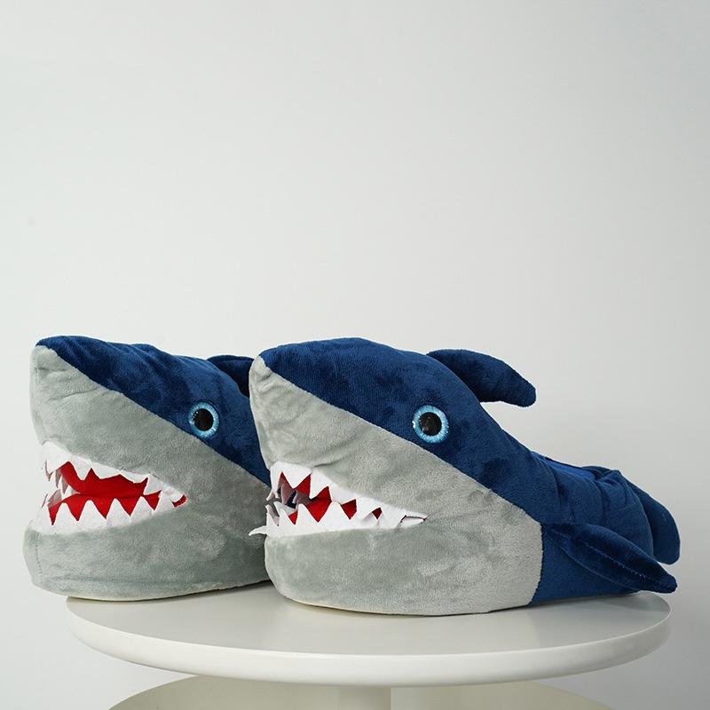Cozy Shark Slippers Women Men Plush Animal Indoor Winter Warm Floor Shoes 3d