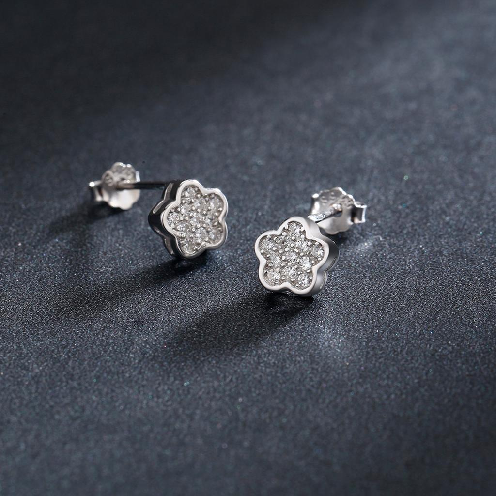 Modian Simple Full CZ Stud Earrings Fashion 925 Silver Flower Lovely Earring For Women Girls Party Accessories Jewelry