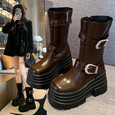 Модные высококачественные женские сапоги 2024 года, новые водонепроницаемые нескользящие женские туфли на платформе, модные универсальные сапоги до середины икры на высоком каблуке