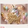 2D Pink Gold Unicorn Birthday Backdrop Rainbow Star Photoshoot Background