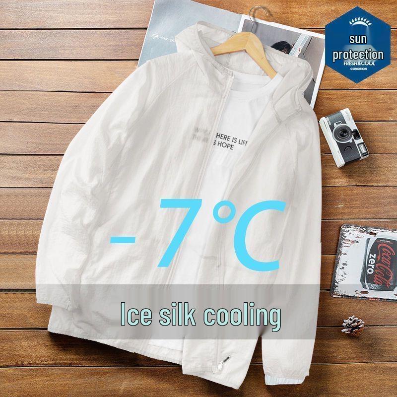 Мужская летняя ветровка с капюшоном приталенного кроя из ледяного шелка - Легкая солнцезащитная куртка для рыбалки и спорта