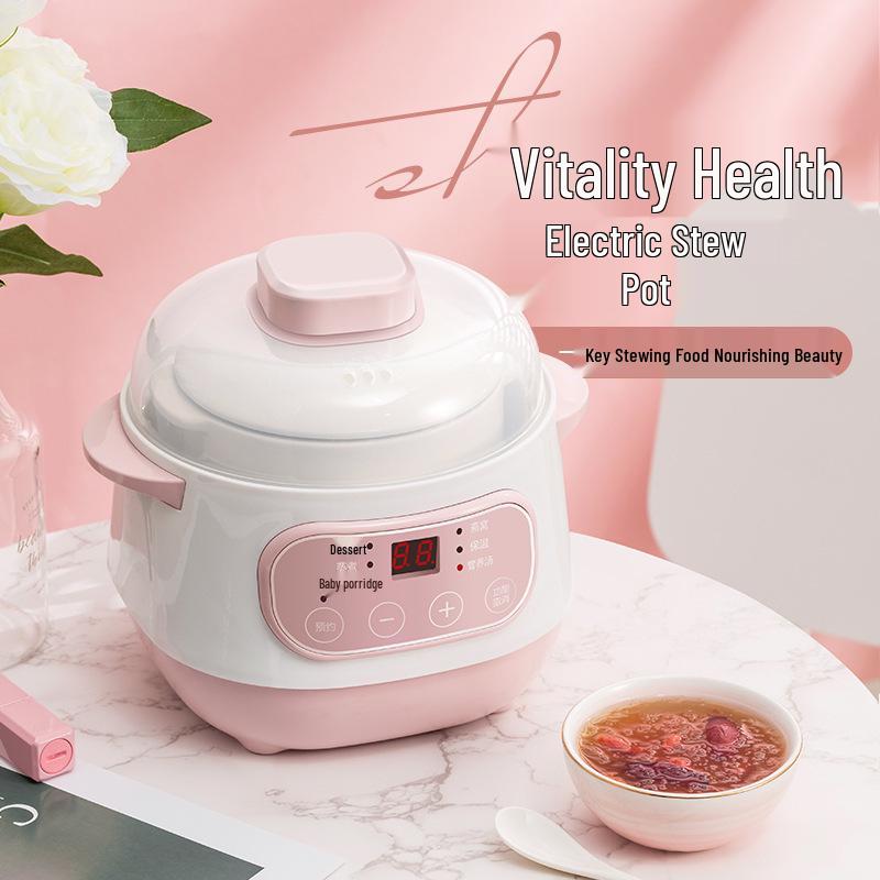 Mini Electric Slow Cooker: Double Boiler Ceramic Stew and Porridge Pot, Perfect for Soups and More.