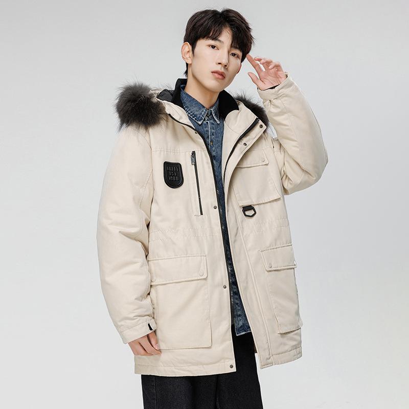 Зимняя куртка-пуховик мужская короткая рабочая куртка с капюшоном мужская спортивная повседневная куртка с большим меховым воротником 90% белая утиная куртка-пуховик