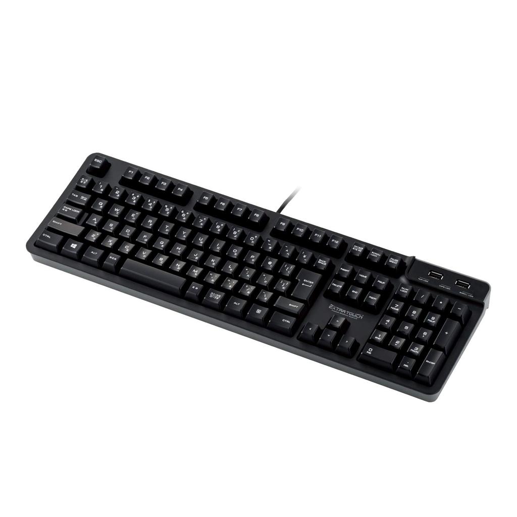 Elecom Keyboard Wired Premium Membrane Full Keyboard 10 Million Times High Durability Mechanical Like with 2 USB Ports Black TK-FCM094HBK