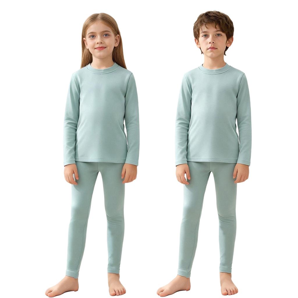 Детский термобельевой комплект из 2 предметов: Теплый топ с круглым вырезом и длинными рукавами и леггинсы на эластичном поясе для девочек и мальчиков, зимняя одежда для сна