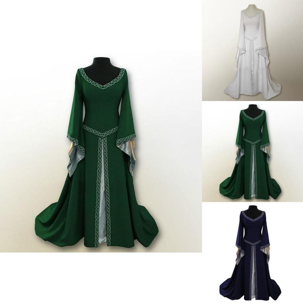 Luxurious Long Bell Sleeve Medieval Renaissance Women's Vintage Gown Dress For Cosplay