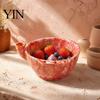 Decorative Fruit Display Dish Ceramic Berry Bowl, Self Rinsing with Drainage Hole Washing Kitchen Sink Vegetable Rinser Glazed Bowl for Countertop