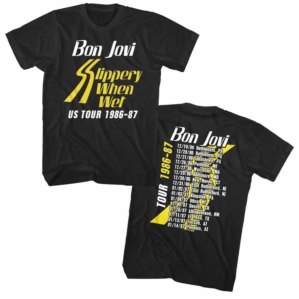 Bon Jovi Slippery When Wet Tour 1986 Мужская футболка Рок-группа Альбом Музыкальный мерч