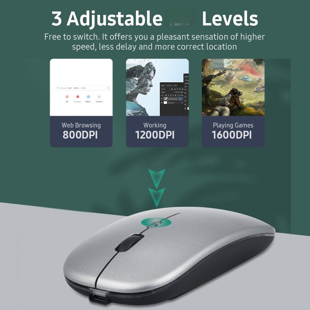 2.4G 5.0 Wireless Slim Rechargeable Mouse Less Noise 3 movement speed 7-color Breathing Light for Laptop Computer, Black