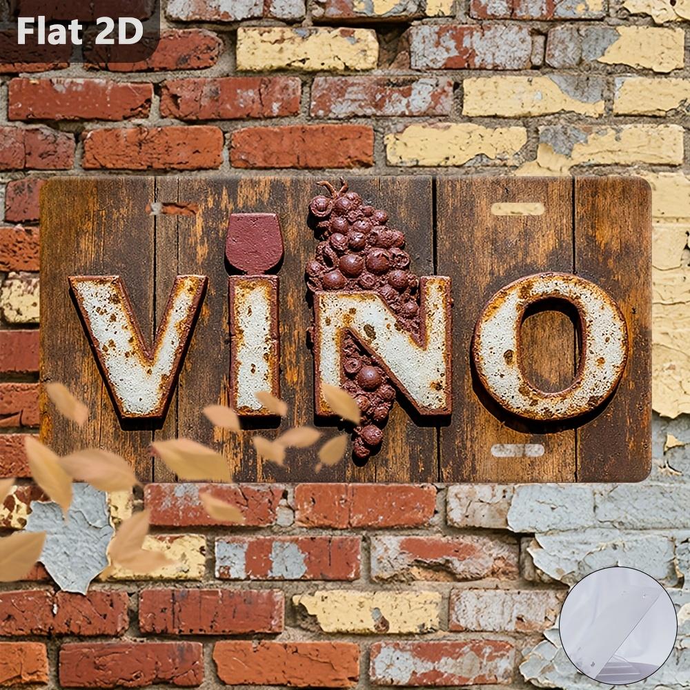 D Flat pc Vintage VINO Tin Sign Wall Art cm x cm Aluminum Metal Plaque with Red White Letters Grape Cluster D