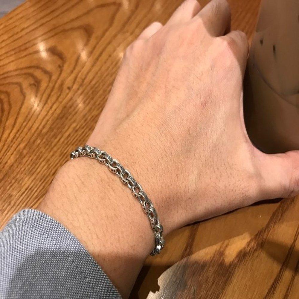 [Chacha Jewelry] Бумажная 5мм Роскошная Серебряная Цепочка Серебряный Браслет Подарок на День Рождения для Пары Унисекс Винтаж