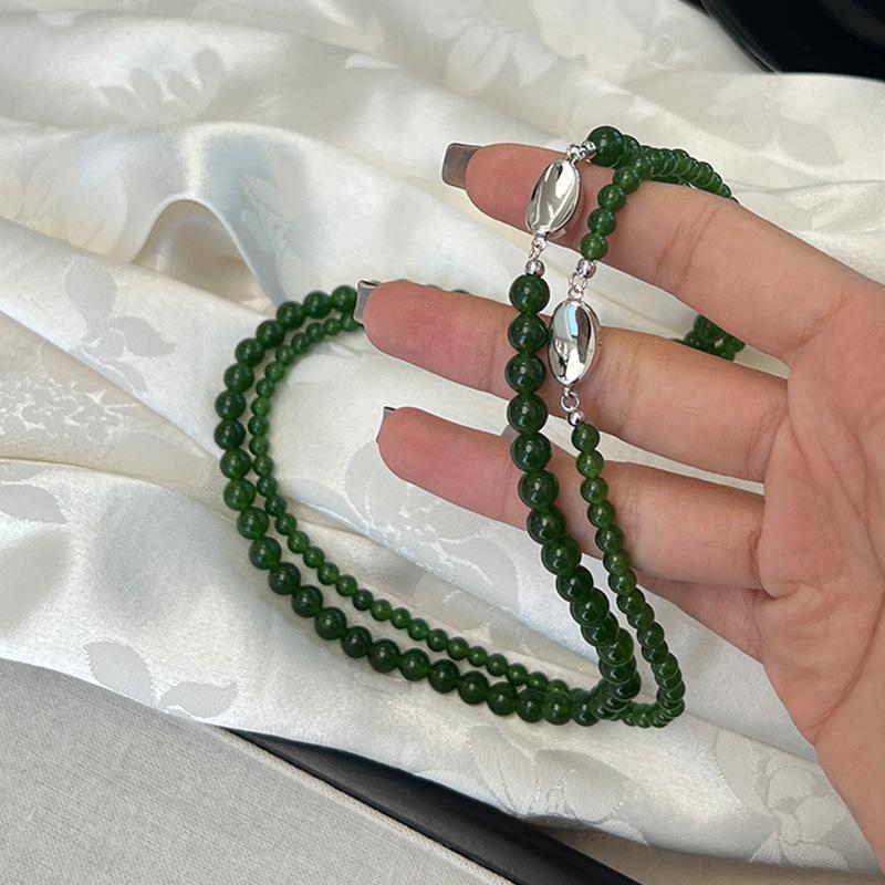 Зеленое ожерелье из бисера для женщин, ожерелье-чокер из натурального камня, эстетические украшения, винтажные аксессуары для вечеринок и шеи, подарки для девочек
