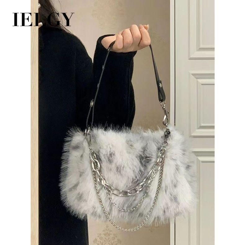 IELGY Сумка-подмышка с плюшевой цепочкой и постепенным изменением цвета, косая сумка на одно плечо с нишевым дизайном