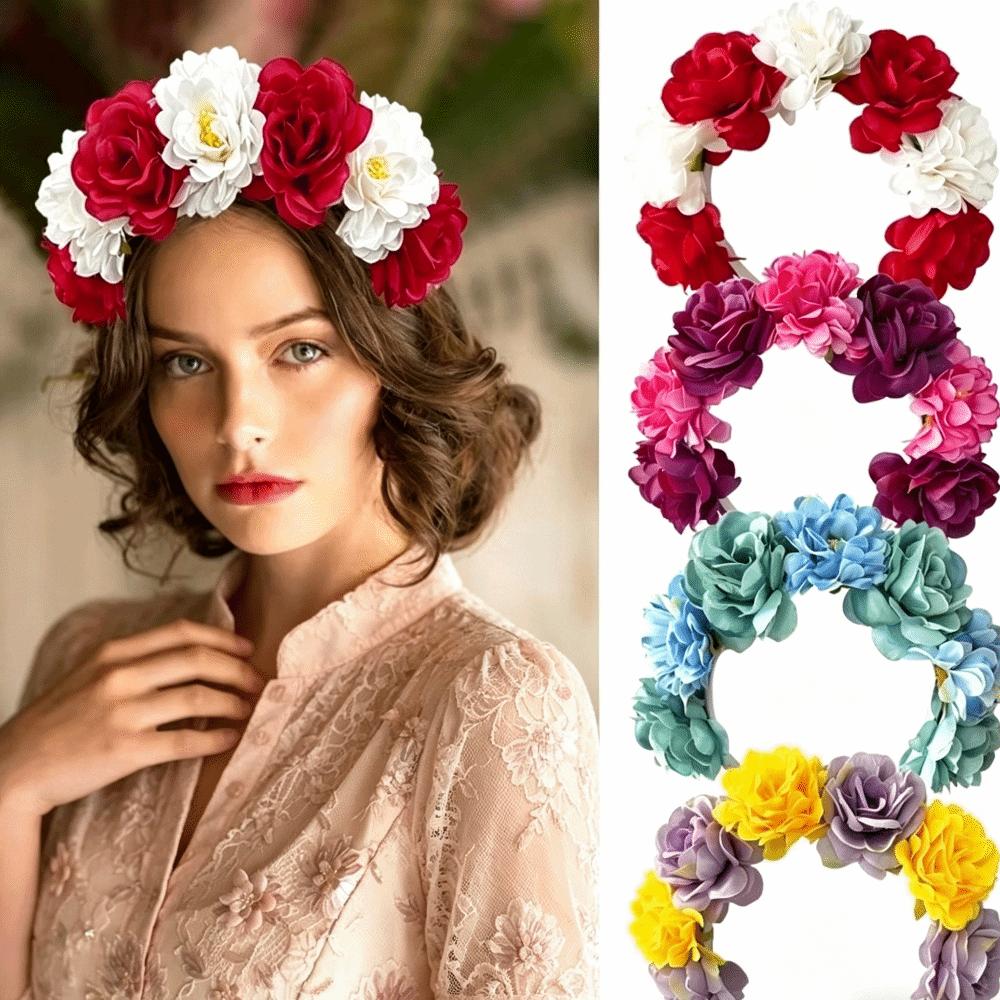 Vintage Artificial Flower Crown Romantic Bohemian Hair Accessories Colorful Floral Headband Women
