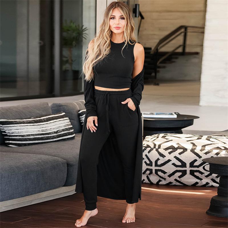 Casual Threepiece Tracksuit Women Suit Knitted Pullover Sweaters Tops Long Sleeve Sweatshirt Pants Womens Sets