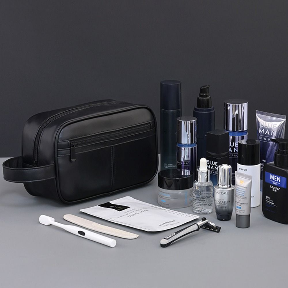Multi Pocket Cosmetic Storage Bag Retro Travel Toiletry Bag Men Leather Wash Bag  Business Trips