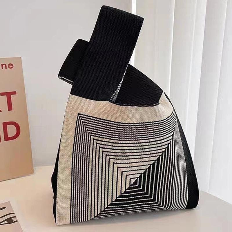 Handmade Knit Handbags Women Mini Knot Wrist Bag Korean Casual Tote Bag Reusable Shopping Bags