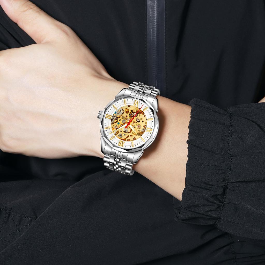 Мужские часы, механические, скелетонированные, из нержавеющей стали, водонепроницаемые, автоматические, с автоподзаводом, наручные часы в стиле стимпанк с ажурным циферблатом