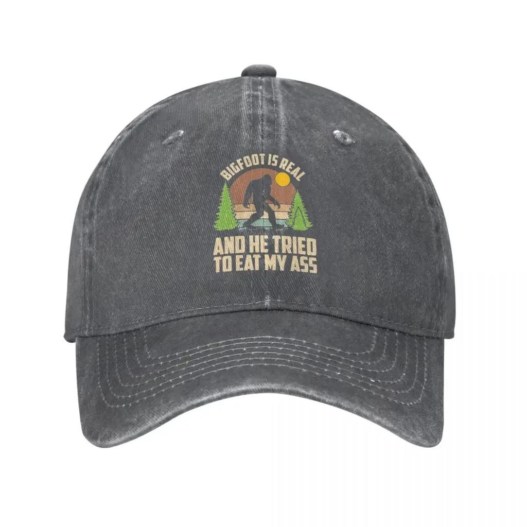 Bigfoot Is Real And He Tried To Eat My Ass Baseball Cap Distressed Washed Sasquatch Sun Cap for Men Women Outdoor Caps Hat