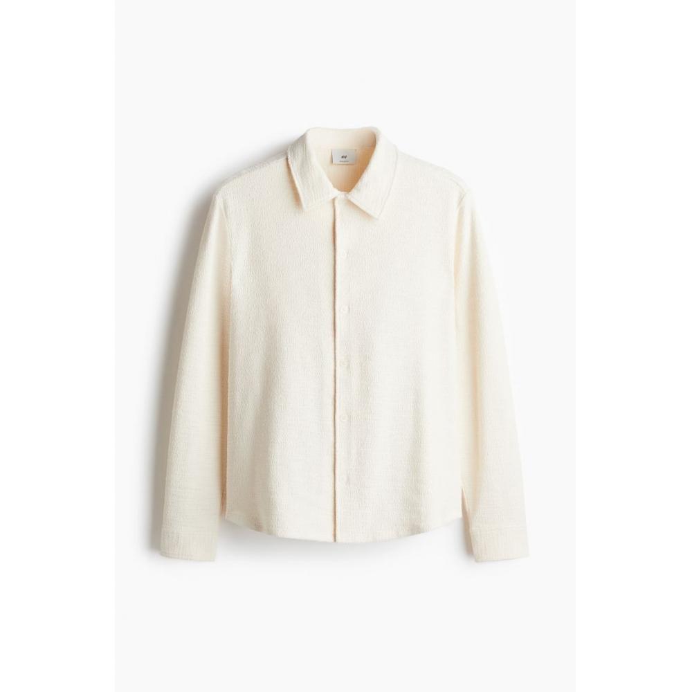 H M Textured sHirt Regular Fit creaM