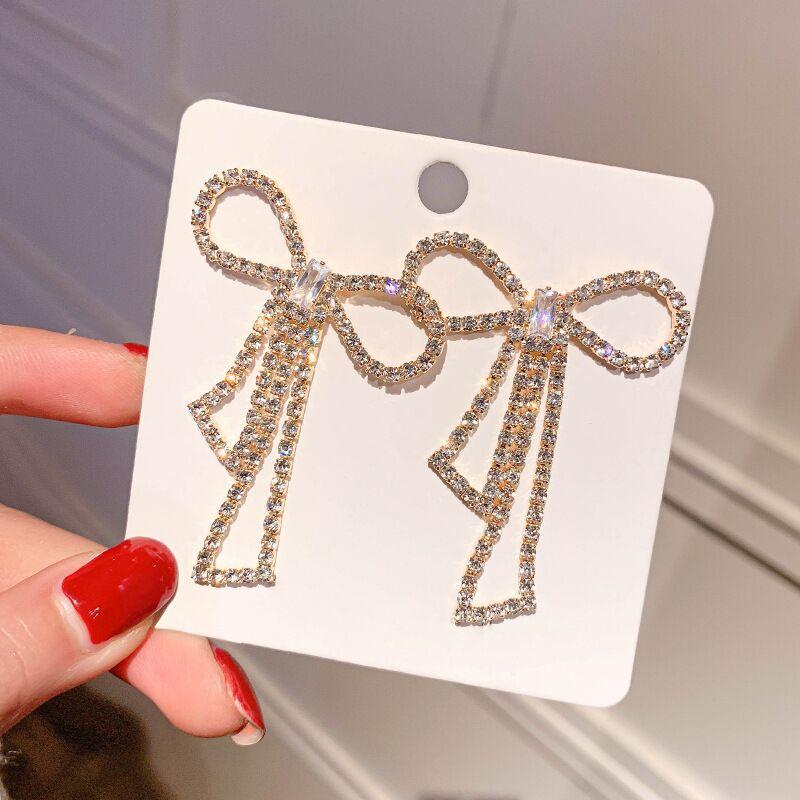 Модные женские висячие серьги с бантом в корейском стиле, серьги с бантом и жемчугом, длинные модные женские украшения
