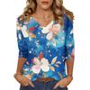 Женские топы, рубашка с рукавом три четверти, свободная повседневная рубашка с V-образным вырезом, футболка с цветочным принтом