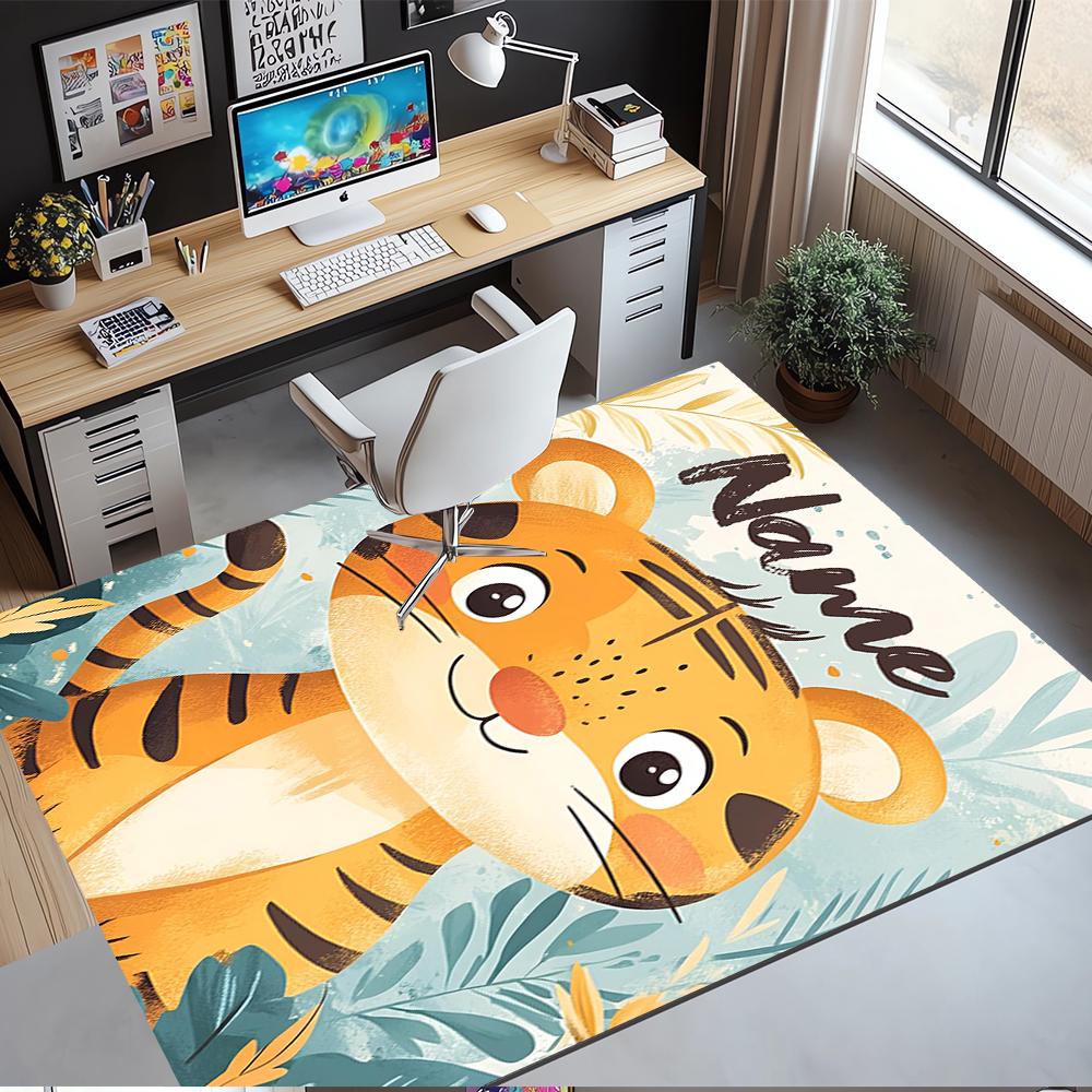 Custom Name Tiger Printed Carpet,Rug for Office Chair Living Room Bedroom Kitchen Room Decor Gifts.