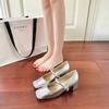 Sheepskin Not Tired Feet Single Shoes Square Head Rhinestone One-word Buckle Thick Heel Mary Jane Shoes Women's High Heel Ballet Shoes